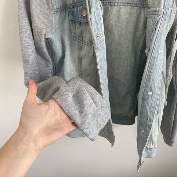 Life in Progress Grey Hoodie Jean Jacket Coat Distressed in Denim / Grey • XS - Picture 3 of 9
